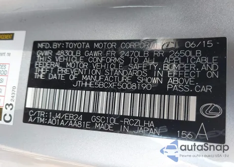 2015 Lexus Rc 350 из США, поврежденный, VIN JTHHE5BCXF5008190